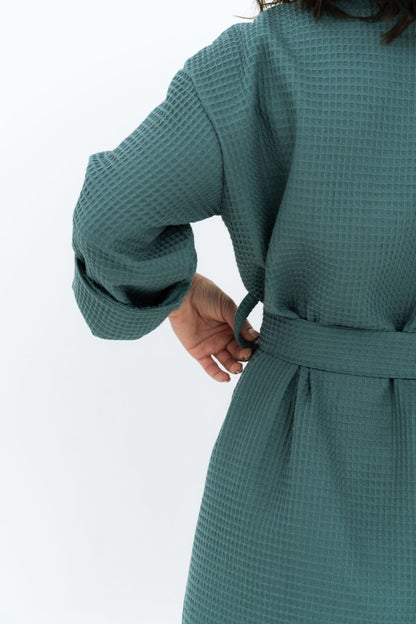 Long Waffle Fabric Robe for Women